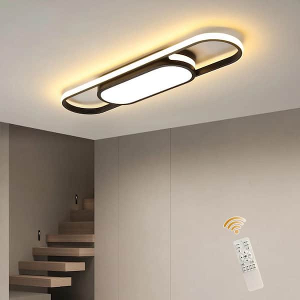 27.5 in. 40-Watt Modern Black Integrated LED Dimmable Flush Mount with White Acrylic Shade for Bedroom or Living Room