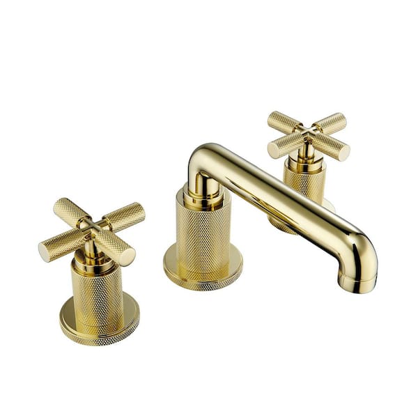 8 in. Widespread Double Handle 3 Hole Brass Bathroom Faucet in Gold