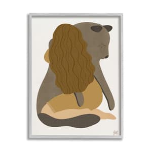 "Female Hugging Sea Lion Animal Warm Earth Tones" by Birch and Ink Framed Print Abstract Texturized Art 11 in. x 14 in.