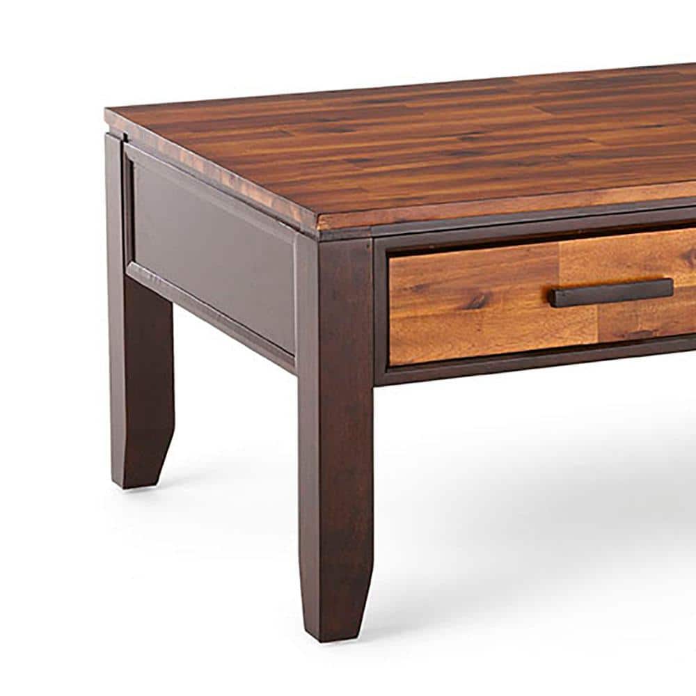 Transitional Brown Rectangular Wood Coffee Table with Storage