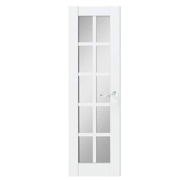 TENONER 24 in. x 80 in. Composite, MDF, 10 Lite, Mirrored Glass, Primed, White Interior Door Slab with Silver Curved Doorknob