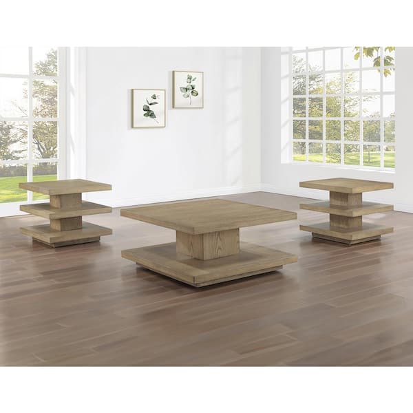 Canyon 38 in. Brown Square Wood Coffee Table and 2 End Tables (3 Pieces)