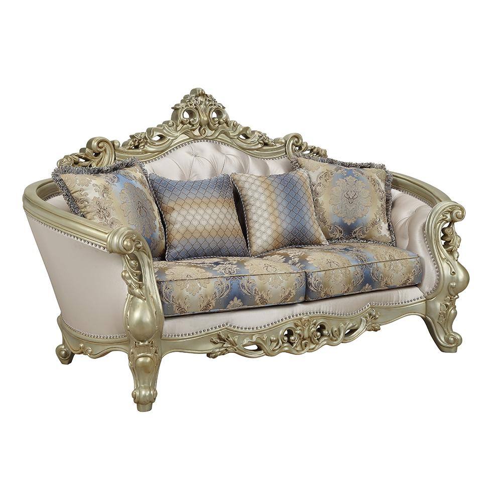 Elegant Floral Tufted Fabric Loveseat with Rolled Arms and Nailhead Accents