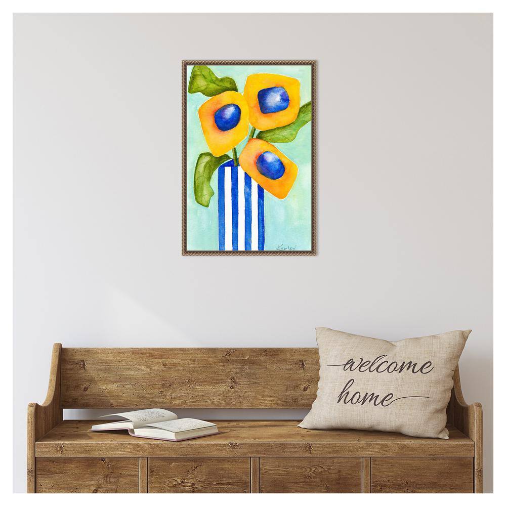 Yellow and Blue Floral Beaded Framed Canvas Wall Art