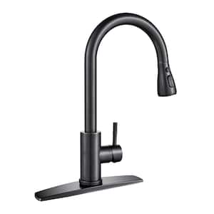 Single Handle Pull Down Sprayer Kitchen Faucet with Deck Plate in Oil Rubbed Bronze