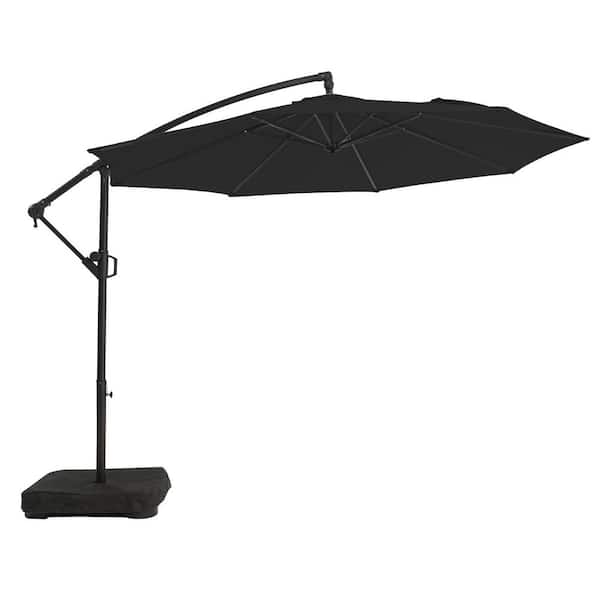 PASAMIC 10 ft. Aluminum Offset Cantilever Patio Umbrella with Base Included and Infinite Tilt in Carbon