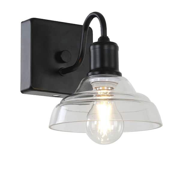 Housley 1-Light 6.75 in. Black Plug and Play Wall Sconce with Skyplug