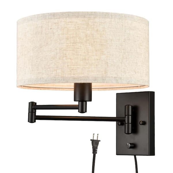 12.99 in. 1 light Black Modern Wall Sconce with Fabric Shade