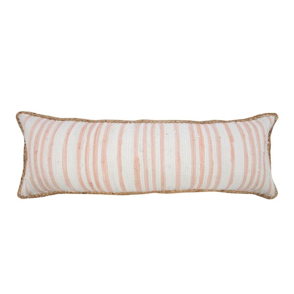 Unbranded Riley Coral Pink/White Thicker Stripe Jute Soft Polyfill Bordered 14 in. x 36 in. Throw Pillow