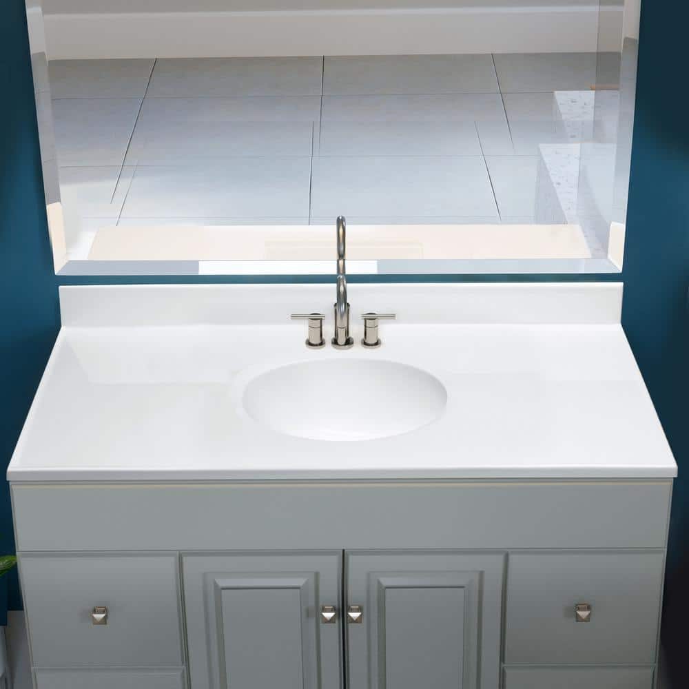 Solid White 49" Cultured Marble Vanity Top with Integrated Sink