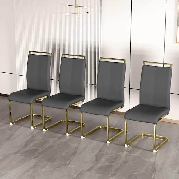 Polibi Modern Dark Gray PU Leather Seat Dining Chairs Set of 4 for Kitchen, Living, Dining Room
