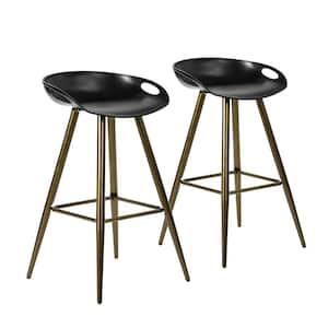 27.6 in. Black Low Back Metal Counter Height Bar Chair with Plastic Seat Set of 2