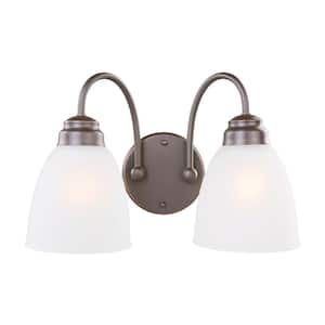 Hamilton 2-Light Oil Rubbed Bronze Vanity Light with Frosted Glass Shades