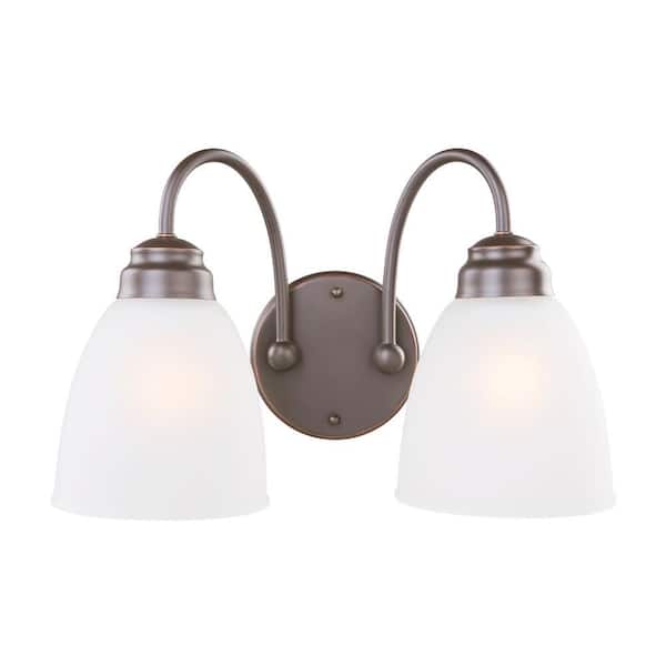 Hampton Bay Hamilton 2-Light Oil Rubbed Bronze Vanity Light with Frosted Glass Shades