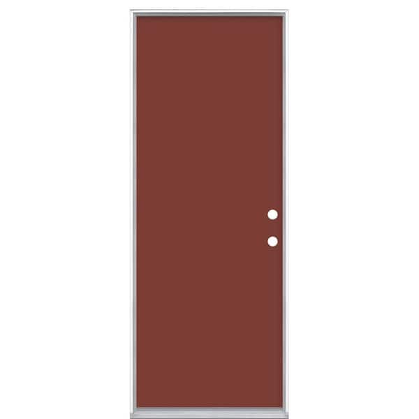 30 in. x 80 in. Flush Left Hand Inswing Red Bluff Painted Steel Prehung Front Exterior Door No Brickmold