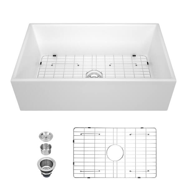 LORDEAR 36 in. Farmhouse Apron-Front Single Bowl White Ceramic Kitchen ...