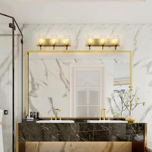 21.9 in. 3 Light Modern Gold Vanity Light with Wine Glass-Inspired Clear Glass Shades and Rectangle Backplate
