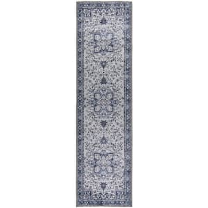 L'Baiet Lyla Blue Traditional Washable 2 ft. x 6 ft. Runner Rug