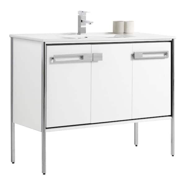 FINE FIXTURES Oakville 42 in. W x 18.32 in. D x 33.5 in. H Bath Vanity in White Matte with White Ceramic Top