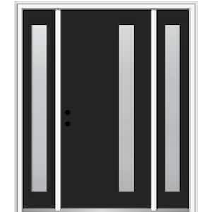 64.5 in. x 81.75 in. Viola Right-Hand Inswing 1-Lite Frosted Modern Painted Steel Prehung Front Door with Sidelites