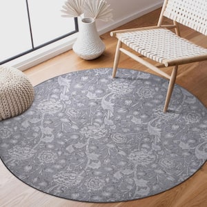 Kalini Gray Floral 6 ft. x 6 ft. Washable Round Area Rug