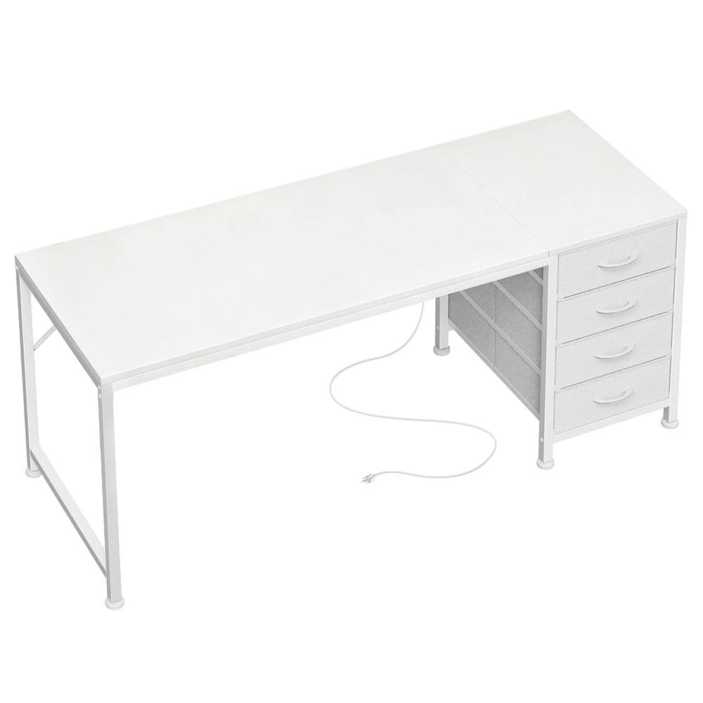 55.1" Computer Desk with Power Outlets USB-C Port and 4 Fabric Drawers