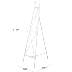 54 in. White Metal Tall Adjustable Minimalistic Display Stand 2 Tier Easel with Chain Support