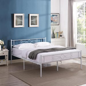 Bed Frame with Headboards, White Heavy-Duty Frame, 60 in. W Twin Metal With 9 Support Legs Platform Bed Frame