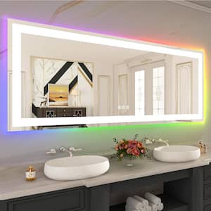 84 in. W x 32 in. H Rectangular Frameless LED Frontlit, RGB Backlit Anti-Fog Tempered Glass Wall Bathroom Vanity Mirror
