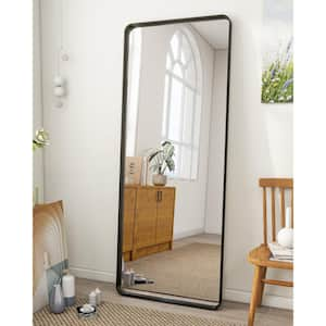 Black 24 in. W x 71 in. H Modern Rectangular Aluminum Framed Rounded Floor Mirror Full Length Mirror