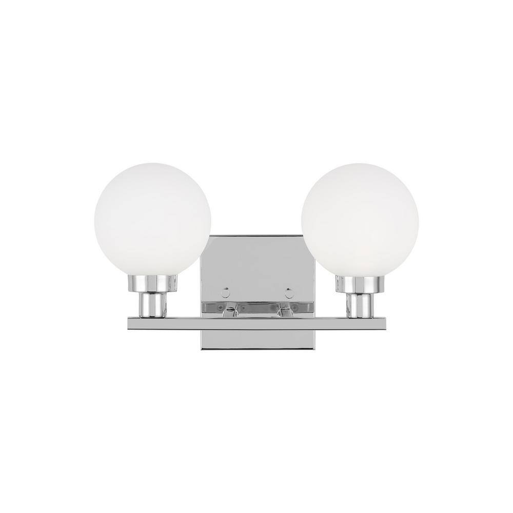 Clybourn Chrome 2-Light Vanity Fixture with Milk Glass Shade