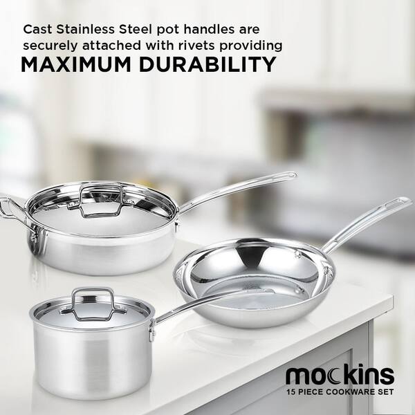3Pc Aluminium Saucepan Cookware Set with Insulated Handles Lid Silver Heavy Duty 