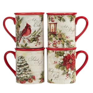 Silent Night 16 oz. Multi-Colored Earthenware Beverage Mugs (Set of 4)