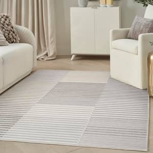 Brushstrokes Silver Grey 5 ft. x 7 ft. Abstract Contemporary Area Rug