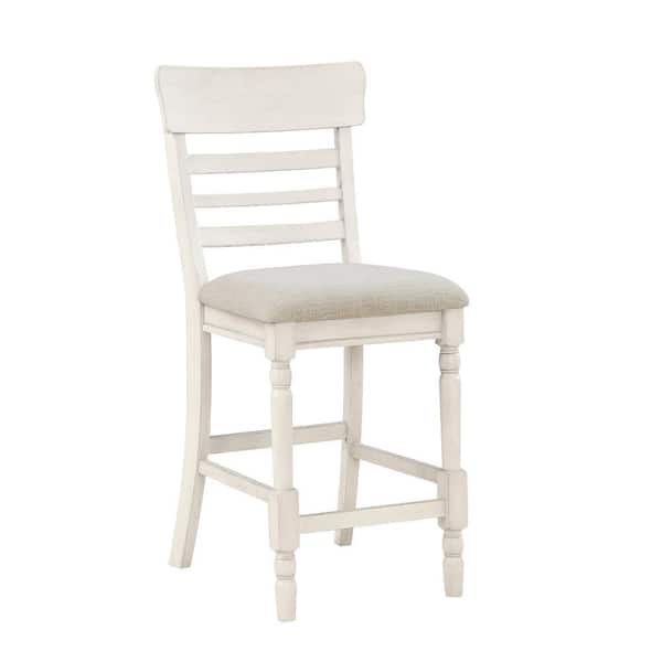 Benjara 26 in. Gray and White High Back Wood Frame Bar Stool with Polyster Seat (Set of 2)