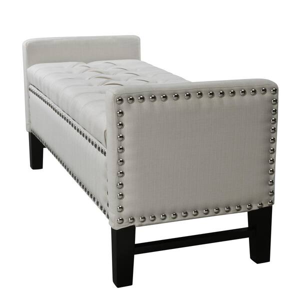 HomeRoots Amelia Cream 50 in. Linen Bedroom Bench Backless Upholstered