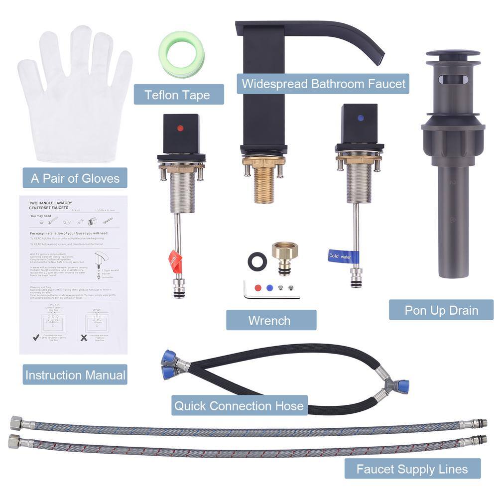 Matte Black Stainless Steel 8-Inch Widespread Bathroom Faucet