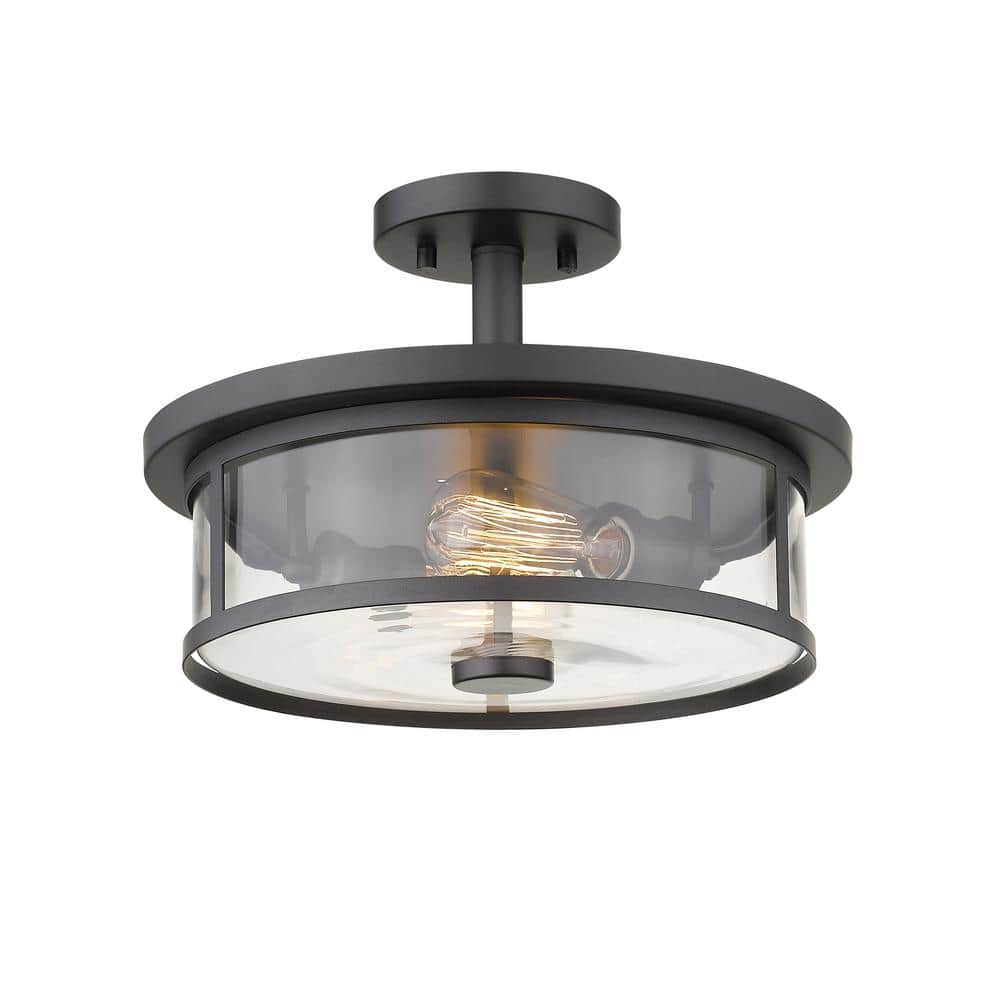 Bronze and Glass 2-Light Semi-Flush Mount Ceiling Fixture