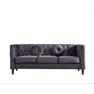 Sisilia 81.5 in. W Square Arm Velvet Mid-Century Modern Straight Sofa in Gray