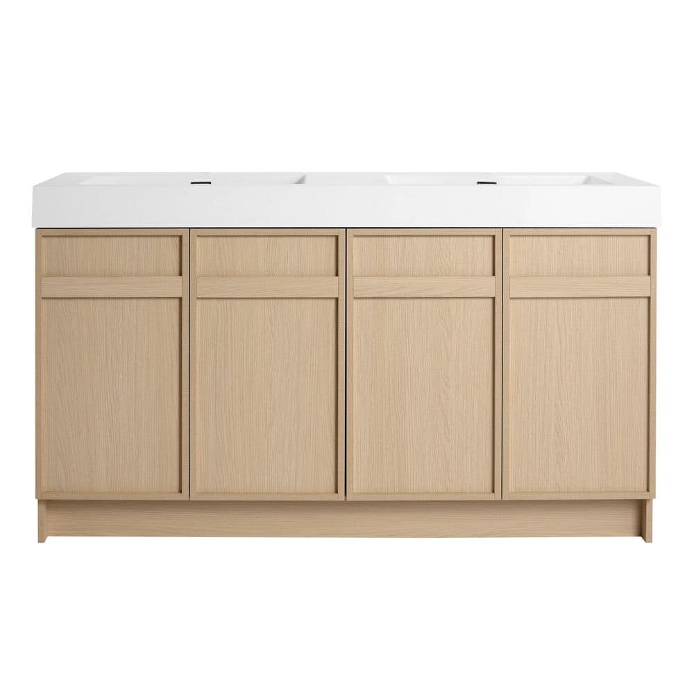 60 in. Double Sinks Freestanding Brown Bath Vanity with White Resin Sink Top price history on PriceWatchPro