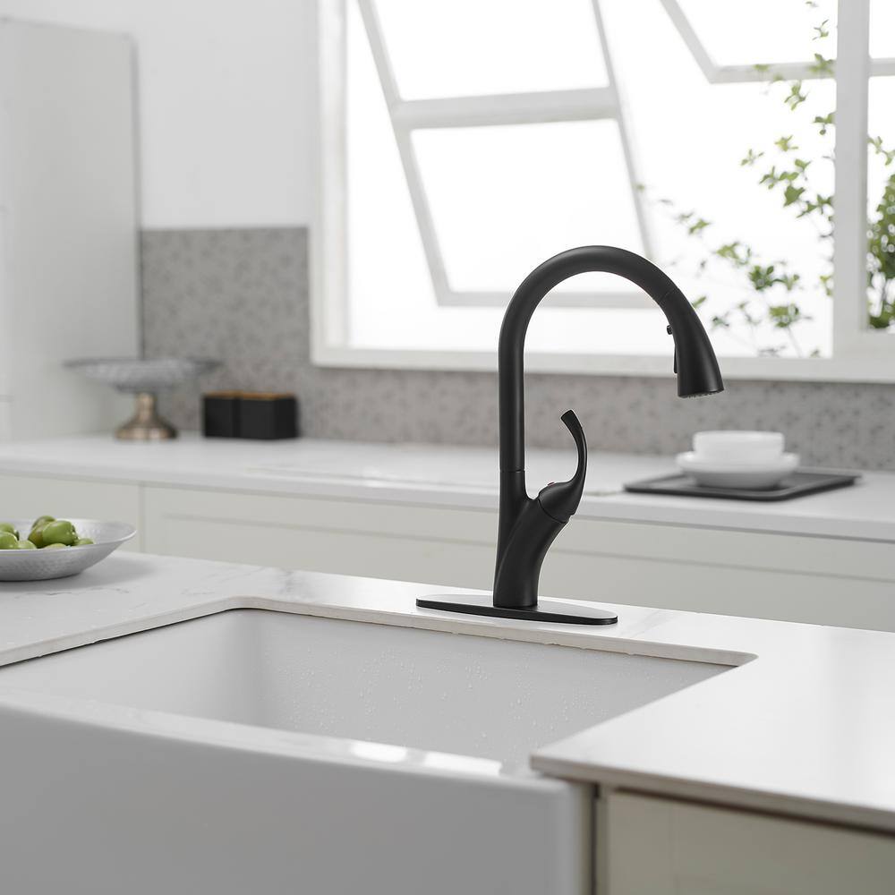 Matte Black High-Arc Single Handle Pull-Down Sprayer Kitchen Faucet
