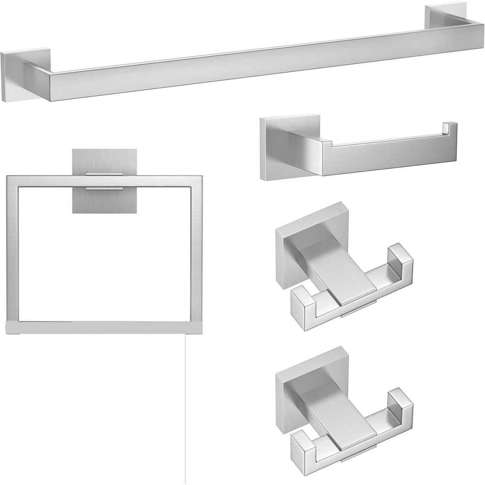 Bathroom Single Screw-In Towel Holder Black Accessories Set Wall Mounted To