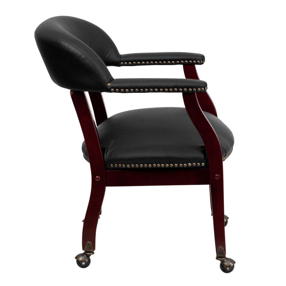 Black Leather Mid-Back Conference Chair with Wood Frame