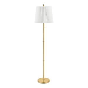 Trevedi 61 in. Steel Aged Brass Standard Indoor Floor Lamp with White Fabric Shade