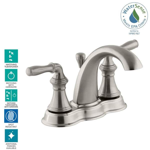 KOHLER Devonshire 4 in. Centerset 2-Handle Mid-Arc Water-Saving Bathroom Faucet in Vibrant Brushed Nickel