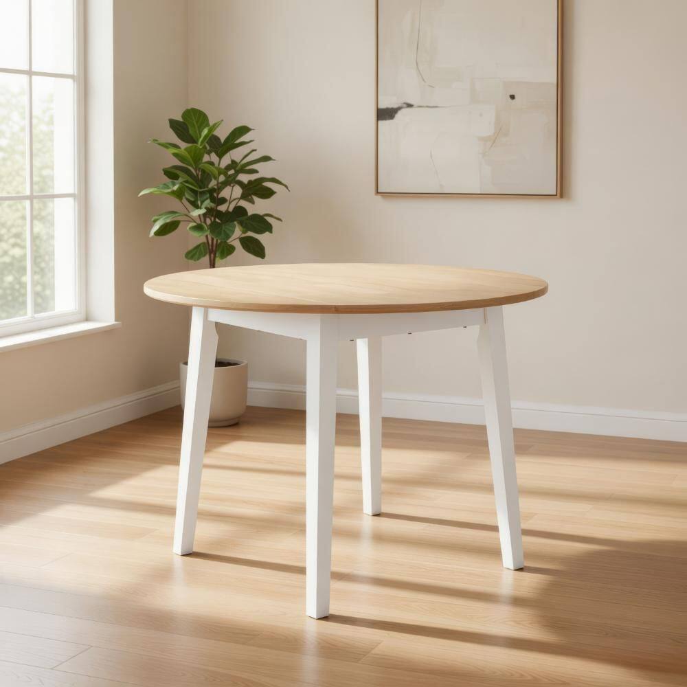 Benjara Gasy White and Brown Wood 42.38 in. 4-Legs Dining Table Seating ...