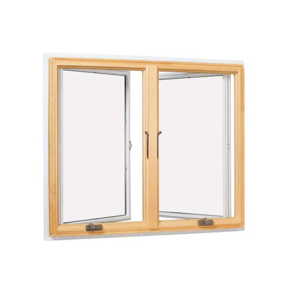 Andersen 40-3/4 in. x 40-13/16 in. 400 Series White Clad Wood Double Casement Window with Low-E Glass, Pine Int and Stone Hdw