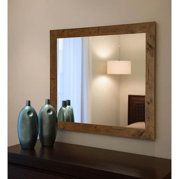 Unbranded Medium Rectangle Light Walnut Modern Mirror (25.5 in. H x 21.5 in. W)