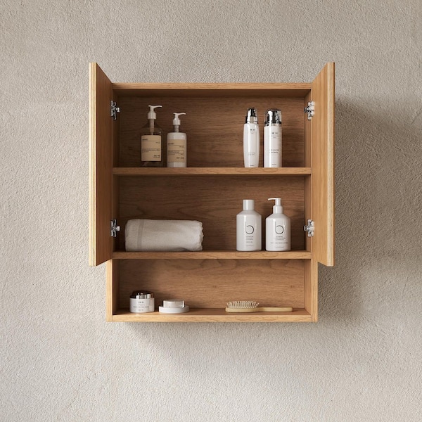 Natural 29 in. H Storage Cabinet with Doors and Shelf, for Over The Toilet Bathroom Kitchen Laundry Room Cabinet