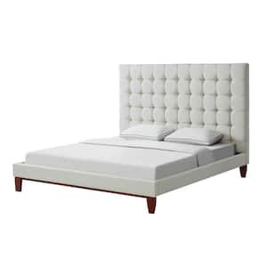 Telford Beige Linen Button Tufted Platform King Bedframe